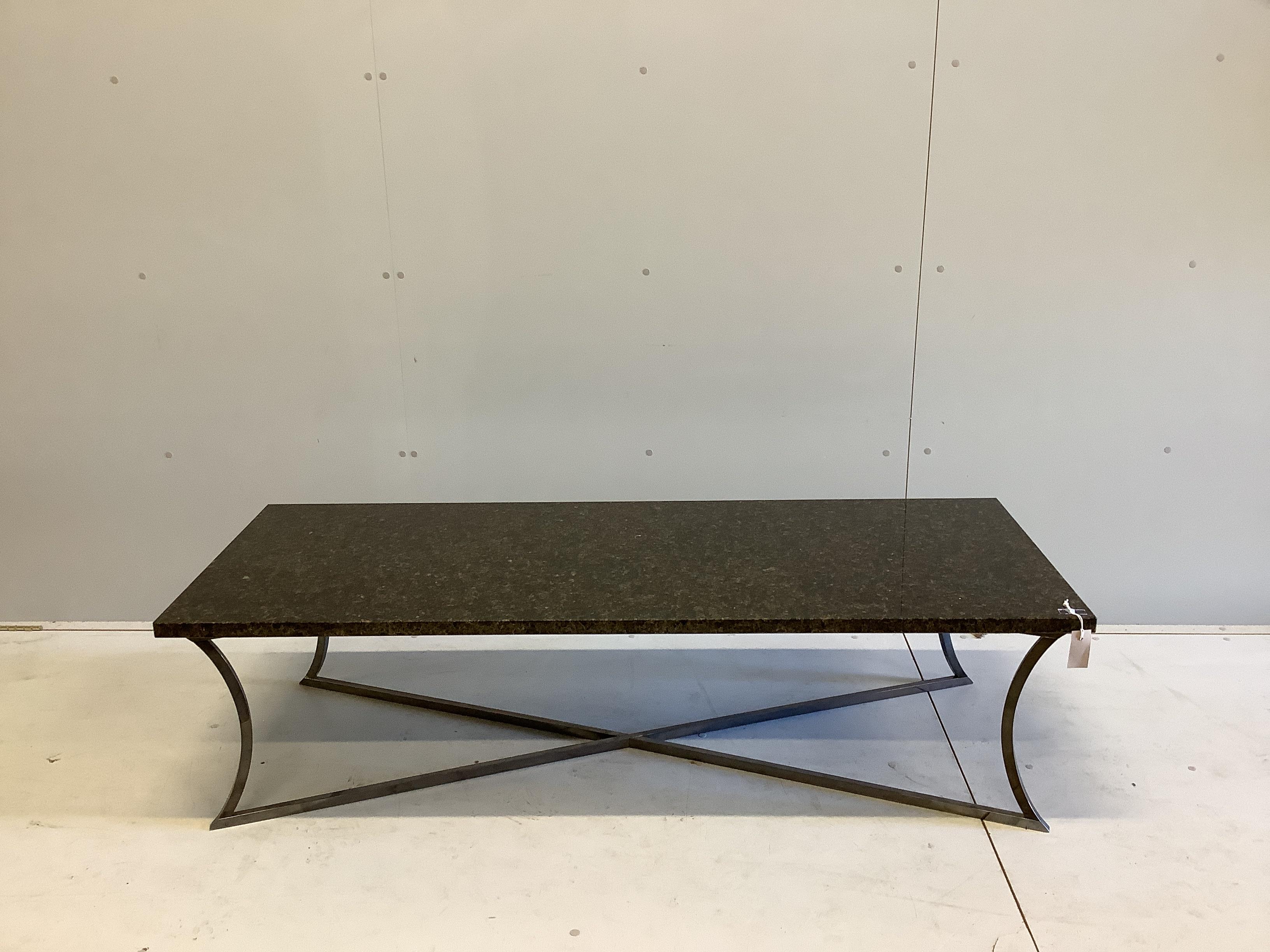 A custom made Louis Montrose (Dernier Hamlyn) coffee table with Verde Ubatuba granite top, width 160cm, depth 60cm, height 43cm
